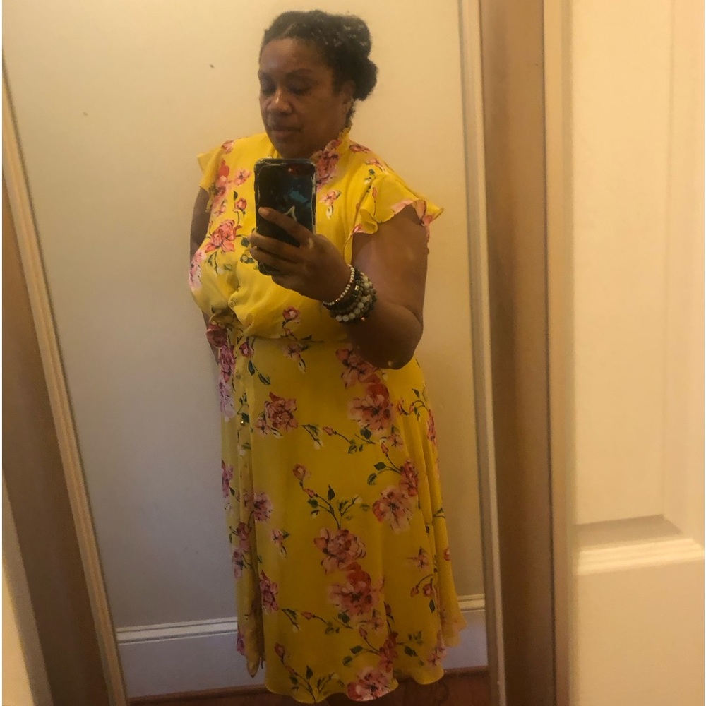 Yellow floral wrap dress
